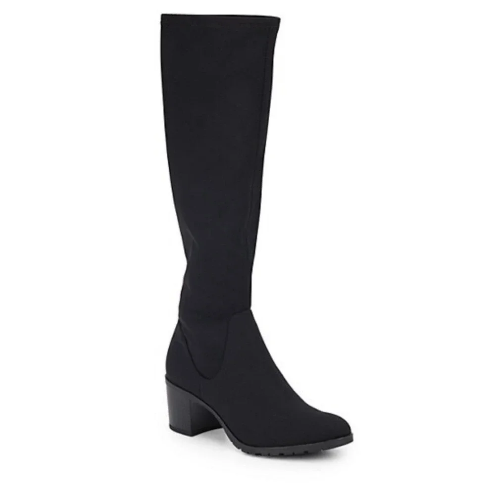 Donald Pliner Dena Black Knee High Stretch Boots Block‎ Heel Side Zip Women 5.5